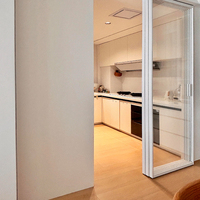 Porte coulissante intérieure en verre trempé double couche avec cadre en alliage d'aluminium, porte coulissante de séparation intérieure étanche pour villas