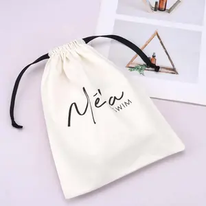 Hot Sale Reusable White Cotton Linen Lingerie Drawstring Babyshower Gift Packaging Dust Bag With Custom Logo