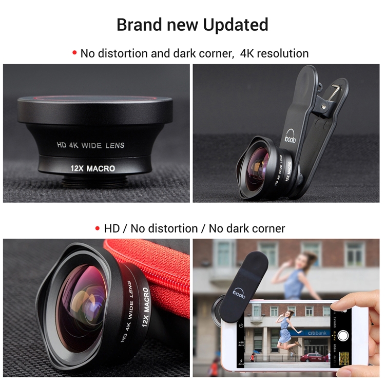 Two in One 16mm Wide Lens + 12X Macro Lens Set Clipon Phone Camera Lens Addon Lenses Kit