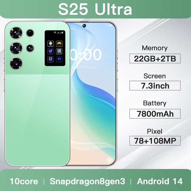 22G+2TB 2026 New S25 ultra Big Screen Phone Deca Core CDMA 7.3-inch Unlocked Phones Global Language Versions LTE Cellular