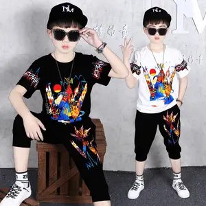 2022 boys summer western style short-sleeved two-piece suit big children's sportswear handsome kid clothes
