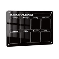 Planificateur hebdomadaire mural sans cadre en acrylique noir avec plateau pour marqueurs pour bureau, salle de classe, école