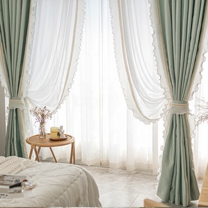 <span class=keywords><strong>Tende</strong></span> Oscuranti in <span class=keywords><strong>Pizzo</strong></span> <span class=keywords><strong>Francese</strong></span>, Seta e Cotone per Soggiorno, Camera da Letto, Davanzale, Balcone, <span class=keywords><strong>Tende</strong></span> Decorative Verdi con <span class=keywords><strong>Pizzo</strong></span> Perlato per Camera da Ragazza - Product Image 4