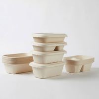 Conteneur alimentaire jetable blanc en canne à sucre recyclée, biodégradable, micro-ondable, à 3 compartiments, 64 oz et 48 oz, pour les fêtes
