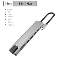 Adaptor Hub USB Tipe C, Hub adaptor Hub USB Tipe C ke HDTV RJ45 100M kartu jaringan USB C untuk stasiun Dok MacBook 8 in 1