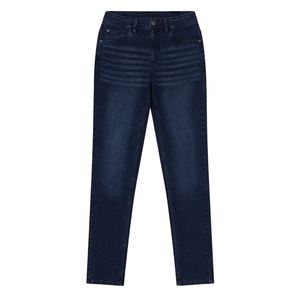 Jean en denim tissé vintage coupe droite taille mi-haute délavé foncé coupe ajustée en coton style décontracté automne - Product Image 1