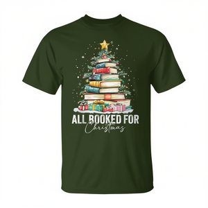 T-shirt con stampa 'All Booked For Christmas', design Coquette Books Teacher Xmas Tree, regalo per le vacanze - Product Image 3