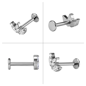 Orecchino a perno in titanio ASTM F136 con filettatura interna, triplo zirconia cubica 5A e cluster di opale a forma di loto, per <span class=keywords><strong>piercing</strong></span> in cartilagine, elice, <span class=keywords><strong>trago</strong></span>, da <span class=keywords><strong>donna</strong></span> - Product Image 3