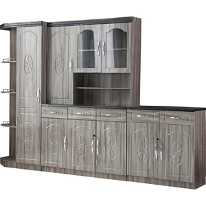 定制聚氯乙烯薄膜涂层中密度纤维板木质厨房装饰家具模块化橱柜，带门和抽屉设计