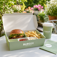 Emballage alimentaire personnalisé en carton ondulé écologique avec logo imprimé pour restaurants, biodégradable, pour burgers, frites, poulet frit à emporter