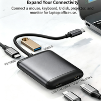 Hub USB-C 4-en-1, double USB-C 4K 60Hz, adaptateur multiport Type-C avec charge PD 100W et USB 3.0, adaptateur d'affichage double écran