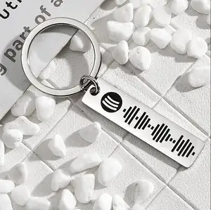 Personalized Music Spotify Scan Code Keychain For Women Men Stainless Steel Keyring Custom Laser Engrave Spotify Code Jewelry