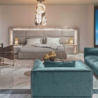Italienisches Luxusbett aus Mattiertem Rindsleder, Doppelbett mit Naturstein-Verzierung, Breitbild-Villa-Hochzeitsbett nach Maß
