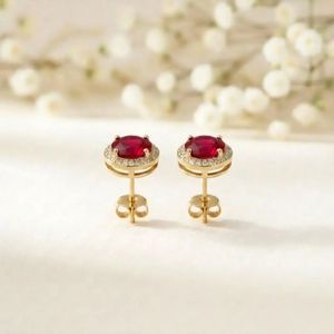 Natural Ruby Round Cut Faceted Stud <b>Earrings</b> In 925 Sterling <b>Silver</b> Or 18K Gold Filled Classic Elegant Red Gemstone Fine Jewelry - Product Image 3
