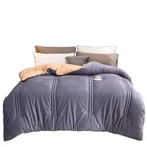 Charming bedding for home hotel hot sale queen size velvet dark color soft lamb fleece patchwork bed quilt