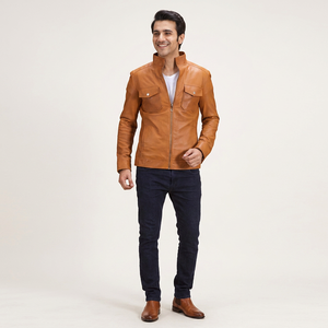 Veste en cuir pour homme, véritable cuir d'agneau, style classique vintage, vestes en cuir pour homme, veste en cuir marron pour homme - Product Image 1