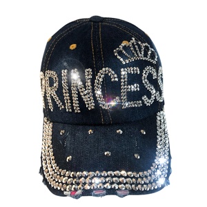 Letter PRINCESS Custom LOGO Sporty Womens Baseball Cap Jewel Rhinestone Bling <b>Hats</b> Jeans Wash Denim <b>Light</b> Common Fabric - Product Image 3