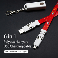 Câble lanière en tissu 6-en-1 personnalisable avec logo, certifié CE RoHS, 60W PD, 90CM Type-C pour iPhone 14 15 16 17 et téléphones Android, idéal pour les événements