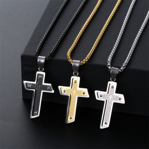Collares <span class=keywords><strong>de</strong></span> Joyería Fina <span class=keywords><strong>de</strong></span> Moda para Hombre con Colgantes <span class=keywords><strong>de</strong></span> Acero Inoxidable PVD con Versículo Bíblico <span class=keywords><strong>de</strong></span> la Oración del Padre Nuestro y Cruz Religiosa - Product Image 2