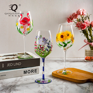 أكواب زجاجية كريستالية فرنسية عتيقة مرسومة يدويًا ، وأحمر قديم - Product Image 1