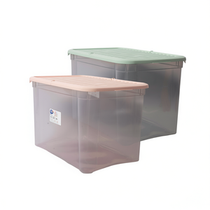 Marea PP <b>Storage</b> <b>Box</b> 570x390x360mm Transparent 20-35L Capacity with Green Pink Lid for Home Organization - Product Image 3