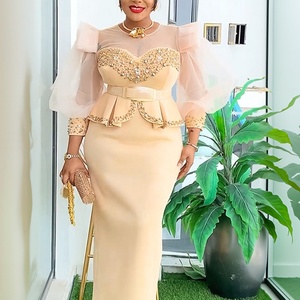 Robe de soirée ajustée pour femme africaine, avec manches lanternes en organza, grande taille, collection 2025 pour le commerce transfrontalier - Product Image 3