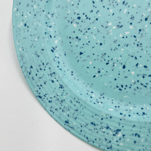 Assiettes de <span class=keywords><strong>service</strong></span> en mélamine style terrazzo <span class=keywords><strong>turquoise</strong></span> moucheté de 8,75 pouces avec bord côtelé - Product Image 4