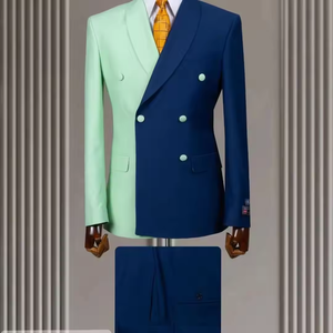 ชุดสูทผู้ชายลายปะติดสีขาวเขียว ปกผ้าคลุมไหล่แบบสองแถว ชุดเต็มสำหรับงานพรอมหรืองานปาร์ตี้ <span class=keywords><strong>2</strong></span> ชิ้น เสื้อแจ็คเก็ตและกางเกง - Product Image 4