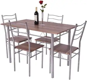 Modern 5 Piece Dining Table Set for 4 Chairs Wood Metal Kitchen Breakfast Furniture
