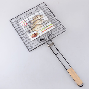 <b>Grilled</b> Fish Barbecue Rack 28x28x62cm Square Iron <b>Mesh</b> With Wooden Handle <b>For</b> Outdoor BBQ Cooking Baking - Product Image 2