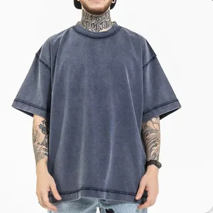 Camiseta masculina solta de alta rua, lavada, manga curta, tamanho grande, ombro, 270 gsm, de algodão