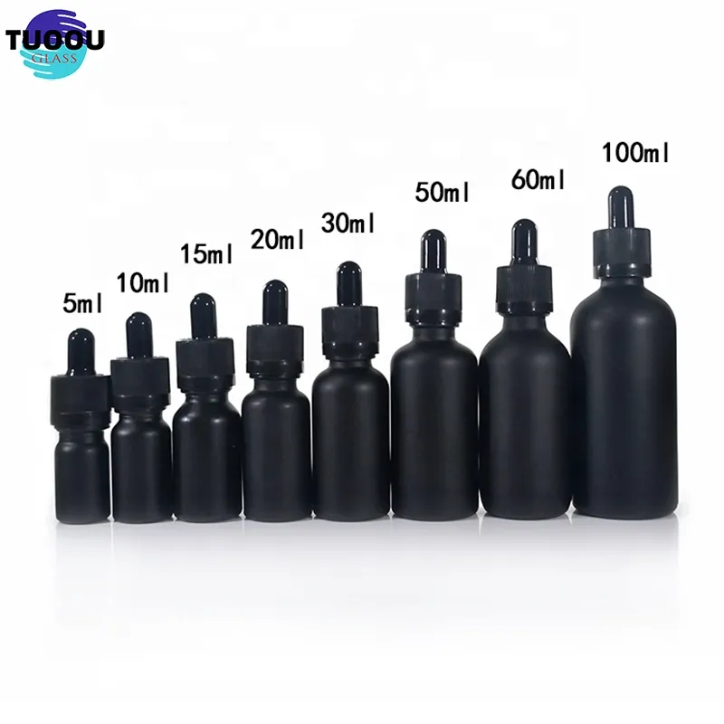 Frasco de vidro óleo essencial, frasco de vidro fosco preto e branco 30ml com pipetas calibradas