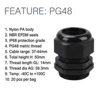 Presse-étoupe en nylon étanche OUORO PG48 IP68 PA 37-44mm Noir Blanc