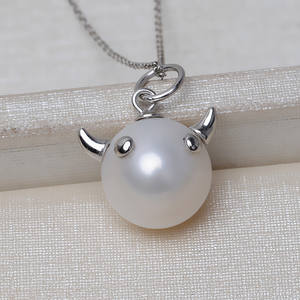 S925 Silver Ox Head <b>Bead</b> Pendant Baroque Pearl Necklace with Hollow Base New 3189 DIY <b>Craft</b> Jewelry Findings & Components - Product Image 2