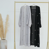 Dubai Middle East Turkiye Dubai Flower Embroidery Rose Elegant Cardigan Abaya Femmes Islamic Chiffon Black Matching Hijab