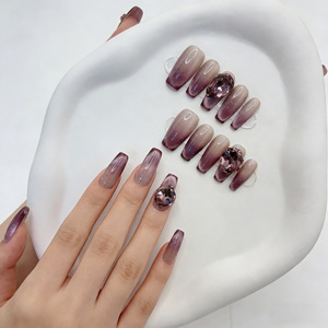 <span class=keywords><strong>Uñas</strong></span> <span class=keywords><strong>Postizas</strong></span> Acrílicas <span class=keywords><strong>de</strong></span> Cobertura Completa con Diseño Cuadrado, Brillantes, con Flores y Corazones, Hechas a Mano - Product Image 3