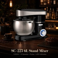 Batteur sur socle électrique professionnel 6L 1200W, 4 couleurs (gris, noir, rouge, blanc), avec fouet, batteur à crochet et spatule, idéal pour la famille