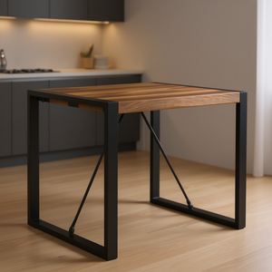 Mesa de Comedor de Madera Maciza de Acacia con Patas Negras, Diseño Industrial Cuadrado, Muebles Modernos para el Hogar - Product Image 2