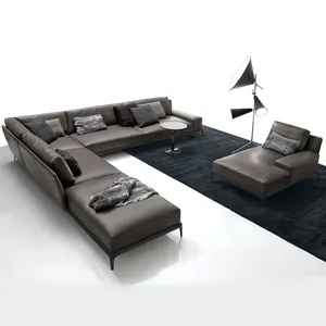 Set Sofa Furnitur Ruang Tamu, Sofa Lengan Rendah Bagian Bolak-balik, Ruang Tamu Kain 7 Kursi Bentuk L Modern