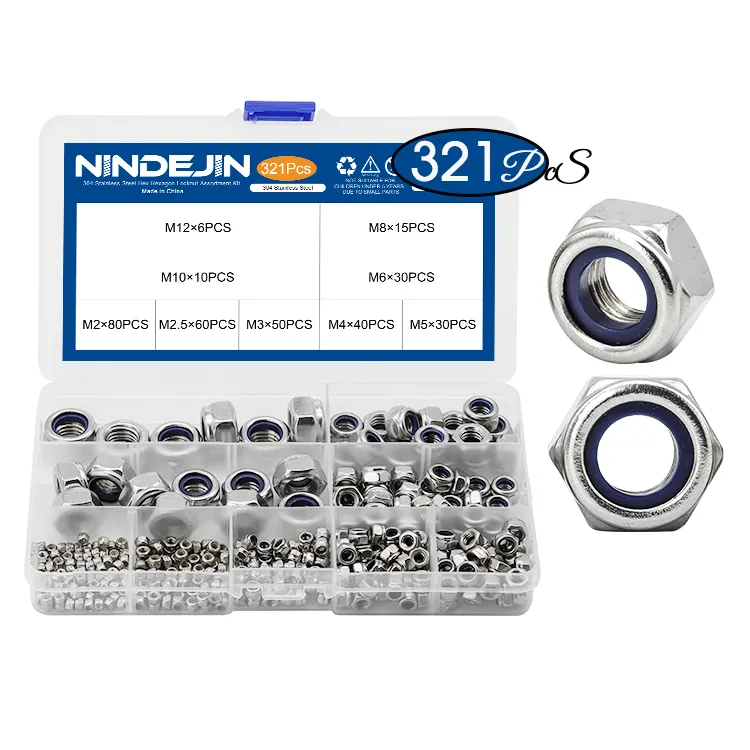 DIN 985 Nylon Insert Lock Nuts Stainless Steel M2 M 2.5 M3 M4 M5 M6 M8 M10 M12 Hex Nylon Lock Nuts