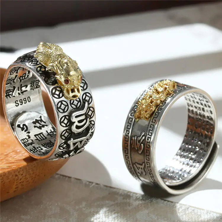 Hot Selling Fashion pixiu Charms Ring Feng Shui Amulet Wealth Lucky Open Adjustable stretch women mens Ring
