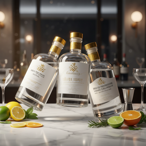 Bouteille en verre extra clair rond 375ml 500ml 750ml 1000ml pour spiritueux, <span class=keywords><strong>vodka</strong></span>, whisky, tequila, brandy, avec bouchon en liège pour emballage - Product Image 1