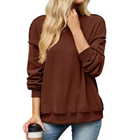 Sweat-shirt à col montant uni pour femme, collection automne 2026, avec ourlet brut sur les épaules, coupe ample, manches longues, idéal pour un usage quotidien décontracté