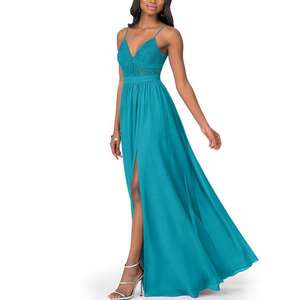 Robes de mariée personnalisées en dentelle magnifique 2023, longues robes de demoiselle d'honneur en mousseline turquoise - Product Image 2