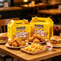Boîte à emporter en papier jetable personnalisée avec impression de dessins animés pour poulet frit, portable, pour restaurants et emballages de restauration rapide en gros