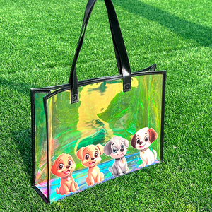 Vente en gros de sacs à main laser transparents étanches de luxe personnalisés holographiques irisés sac de plage fourre-tout à provisions en PVC transparent avec logo - Product Image 1