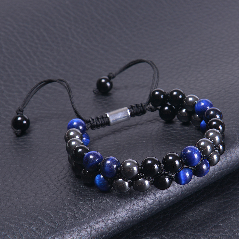 Oeil de tigre bleu + hématite + onyx