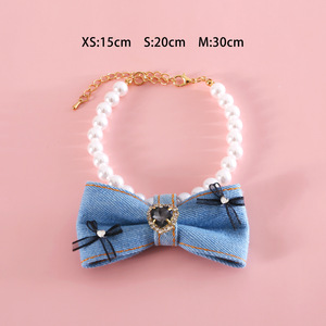 Collier en jean pour animaux de compagnie - Style Princesse avec Cœur en Pierre Précieuse et Nœud Diamanté pour Anniversaire - Collier pour Chien <span class=keywords><strong>Allemand</strong></span>, <span class=keywords><strong>Pomeranian</strong></span> - Product Image 4