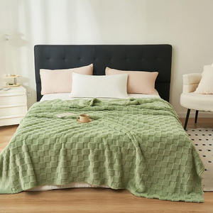 Süper yumuşak 290GSM battaniye 100% Polyester atmak peluş dekoratif örme pazen battaniye kış yatak için kareli ile atmak - Product Image 4