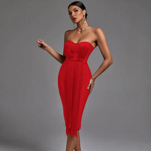 性感女士流苏夜店连衣裙女定制大码露肩无袖优雅派对礼服 - Product Image 2